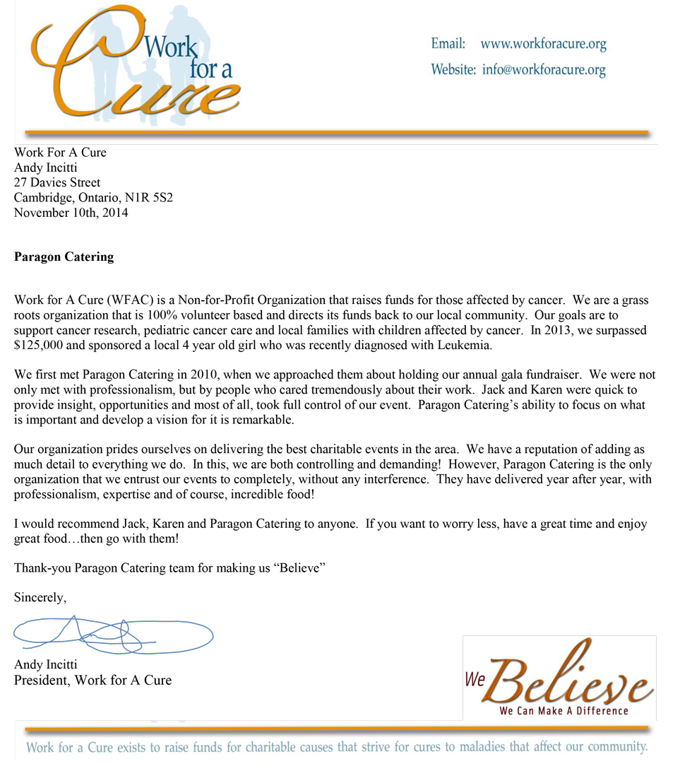 Work for a Cure testimonial letter